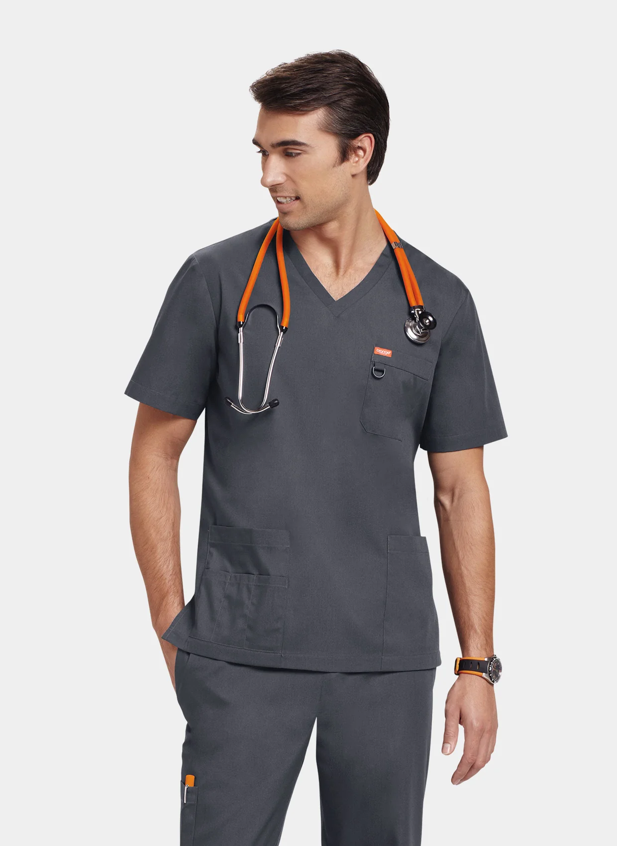 Unisex Orange Standard Balboa Scrub Top - Charcoal - Image 5