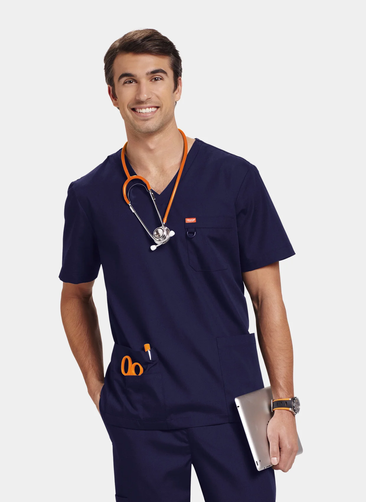 Unisex Orange Standard Balboa Scrub Top - Navy - Image 6